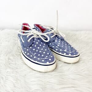 Keds 8 Womens Blue White Polka Dot Canvas Boat Shoe Flats